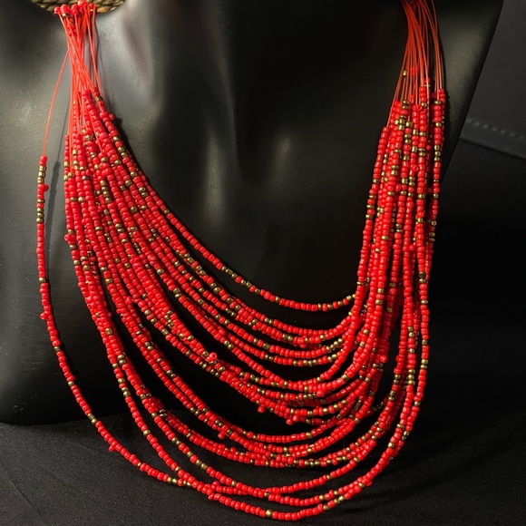 Love Red - Ethnic Choker. Multilayer Beads Necklaces - Picture 3 of 3